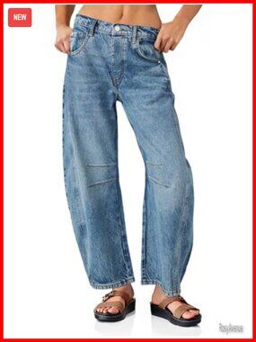 Womens Baggy Boyfriend Jeans Wide Leg Mid Rise Barrel Ankle Pants